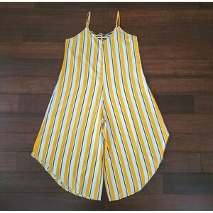 Ellen Weaver Yellow Stripe Wide Leg Sleeveless Lightweight Jumpsuit Women's L